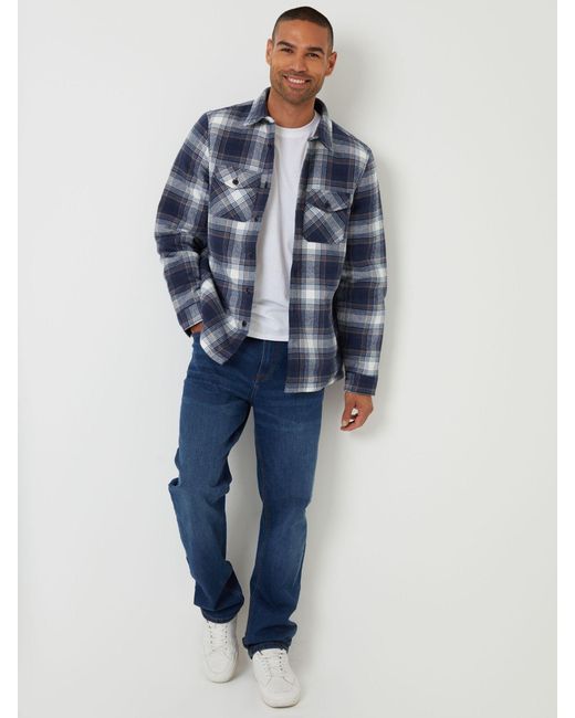 Threadbare Blue Check Brushed Borg Lined Shacket for men