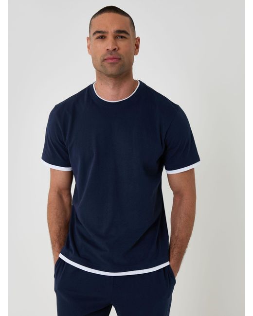 Threadbare Blue Cotton Mock Layer Pyjamas Set for men