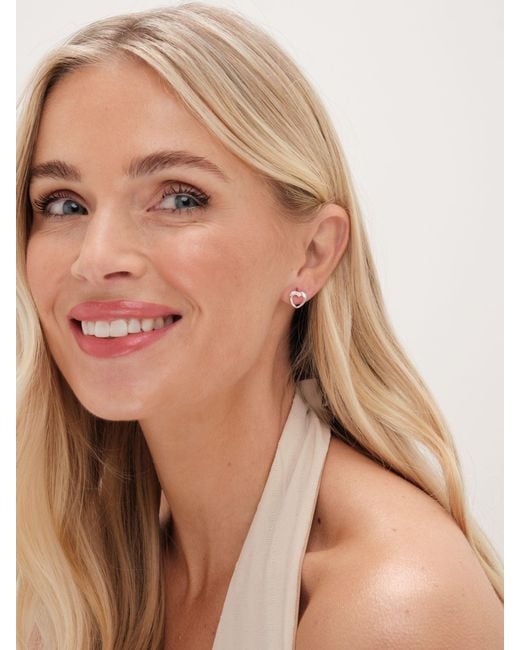 Simply Silver Metallic Sterling 925 Polished And Crystal Heart Stud Earrings