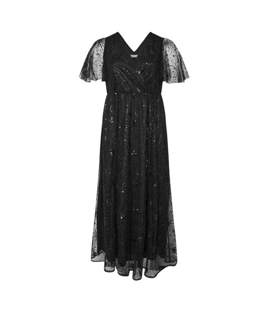 Yours Curve Women's Black London Sequin Celestial Wrap Maxi Dress Yours Curve Women's Black London Sequin Celestial Wrap Maxi Dress