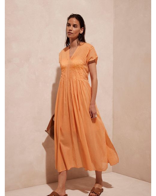 Mint Velvet Orange Pleated 100% Cotton Maxi Dress