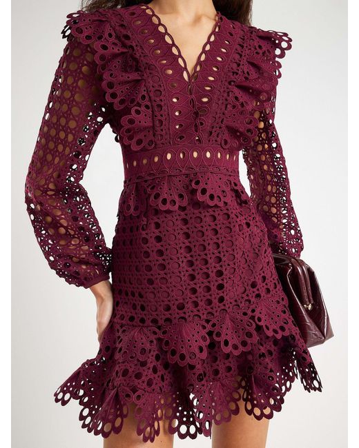 River Island Red Long Sleeve Lace Frill Mini Dress