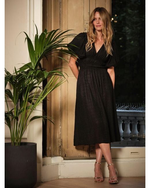 FatFace Black Fatface Tabitha Textured Midi Dress