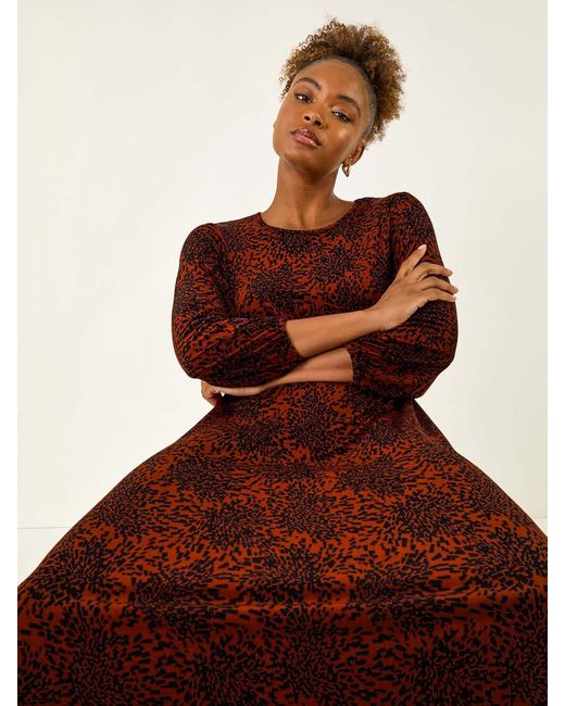 Roman Red Speckled A-Line Stretch Midi Dress