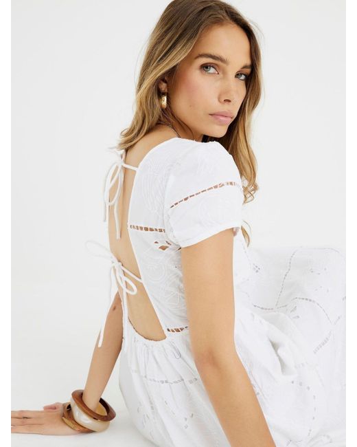 River Island White Cutwork 100% Cotton Midi Dress