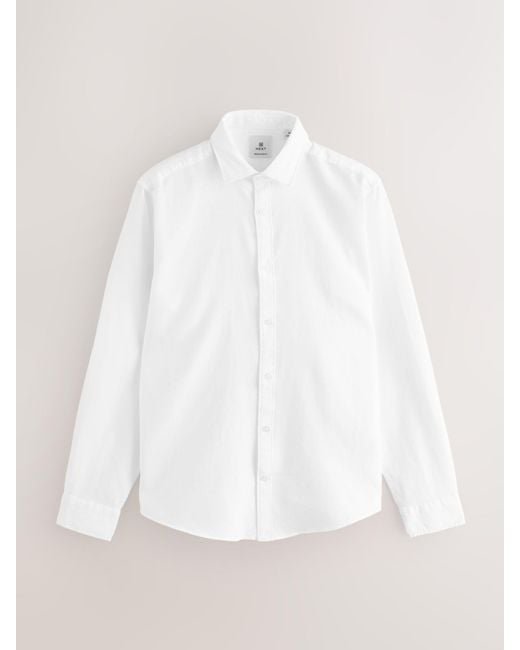 Next White Regular Fit Washed Dobby Long Sleeve Smart Cutaway Collar 100% Cotton Shirt for men
