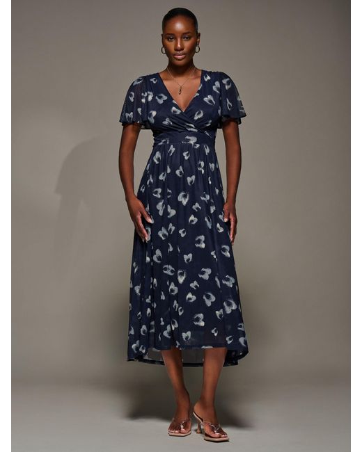 Jolie Moi Blue Mesh Short Sleeve Midaxi Dress