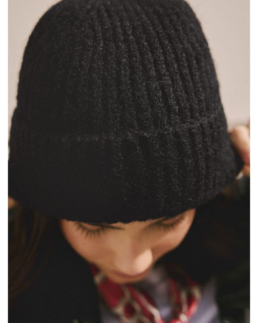 Next Black Ribbed Beanie Containing Wool Hat