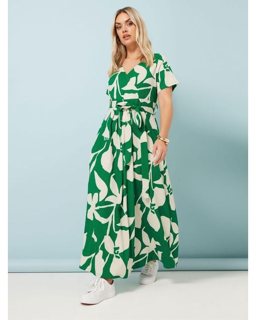 Yours Curve Green Floral Wrap Dress
