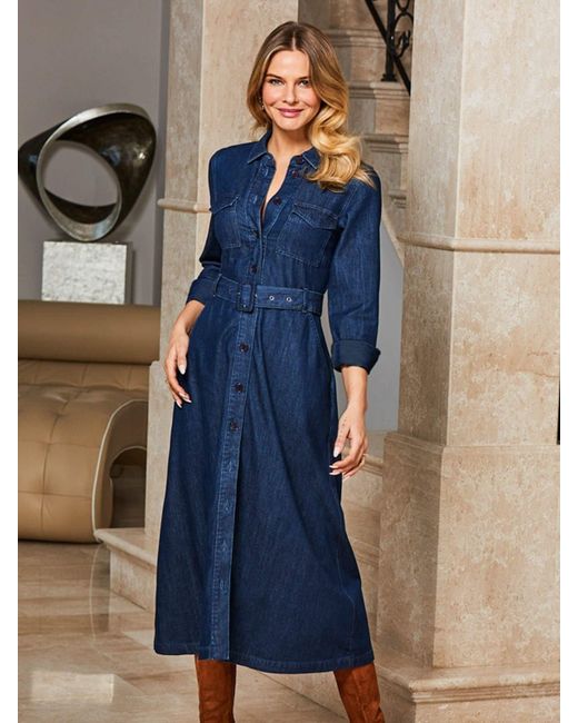 Sosandar Blue Elegantes, Ausgestelltes Midaxi-Denimkleid