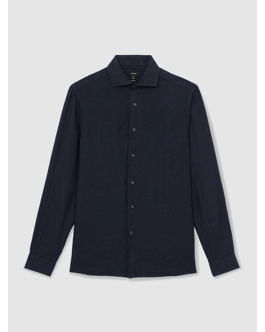 Reiss Blue Ruban - Navy Linen Button-through Shirt, 3xl for men