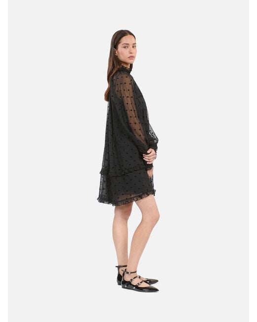 The Kooples Black Sheer High Neck Mini Dress
