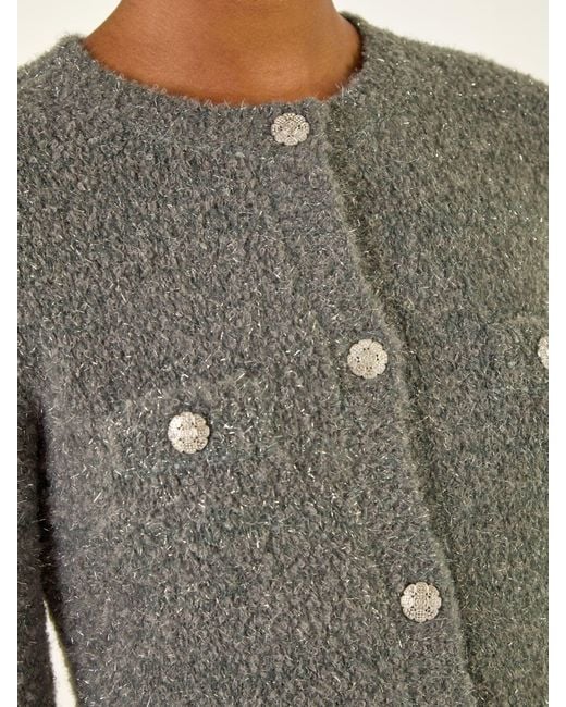 Roman Gray Fluffy Shimmer Button Cardigan