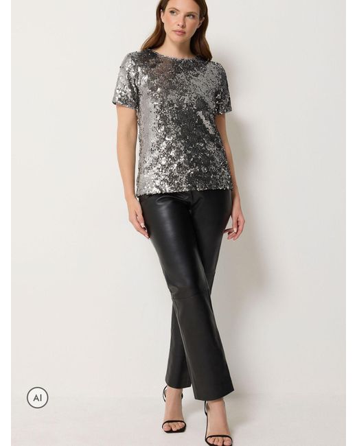 M Com Gray Layered Sequin Top