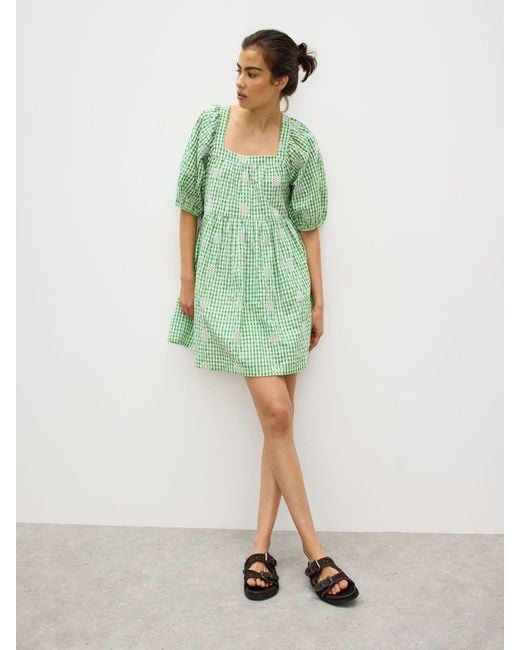 womens green gingham dress Women's Ramatuelle Vintage Square Neck Green Gingham Dress M