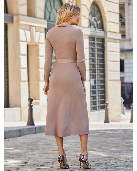 Sosandar Gray Fit & Flare Belted Knit Dress