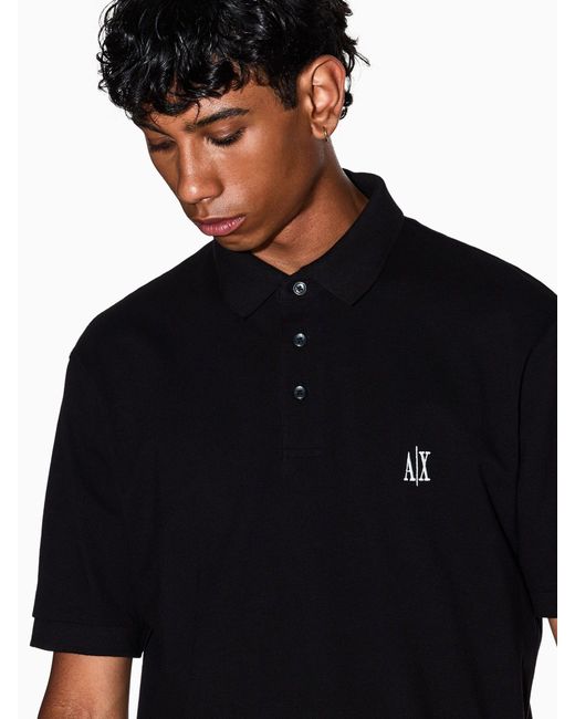 ARMANI EXCHANGE Black Regular Fit Logo Polo Shirt for men