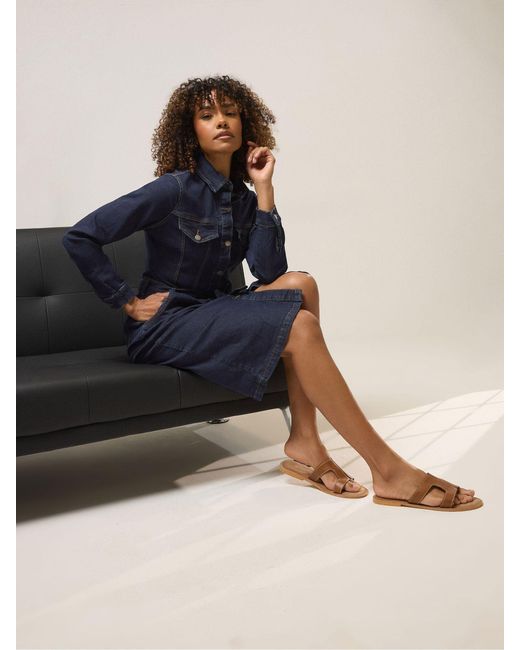 M Com Blue Denim Shirt Dress