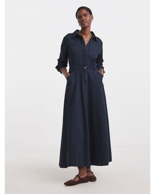 JD Williams Blue Cotton Rich A Line Denim Shirt Maxi Dress