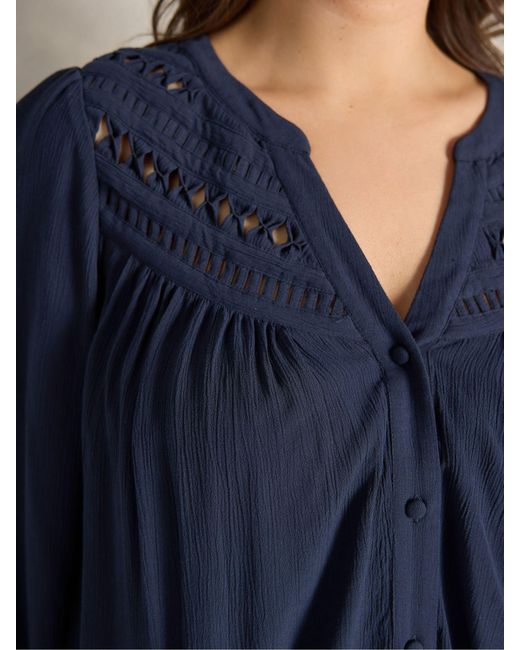 Evans Blue Long Sleeve Macrame Blouse