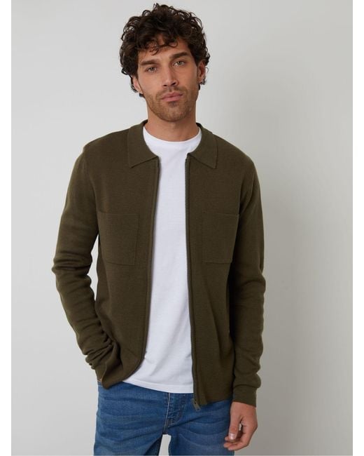 Threadbare Green Zip Through Knitted Shacket for men
