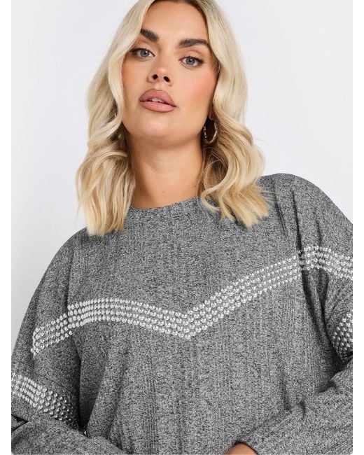 Yours Curve Gray Mit Nieten Besetzter Strickpullover Mit Chevron-Muster Aus Rippstrick46