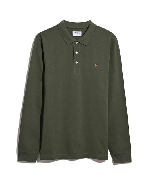 Farah Green Blanes Long Sleeve Polo Shirt for men