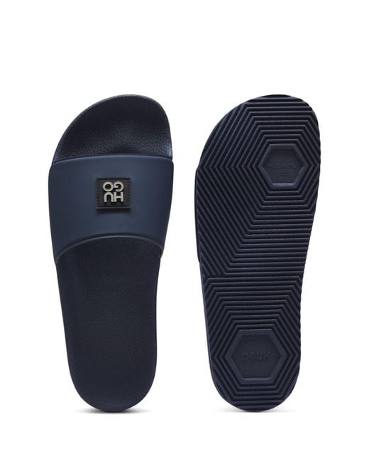 HUGO Blue Timein Metal Stack Logo Sliders for men
