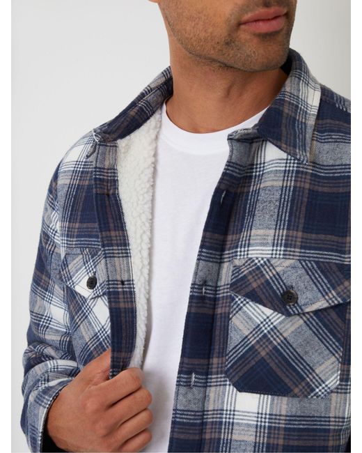 Threadbare Blue Check Brushed Borg Lined Shacket for men