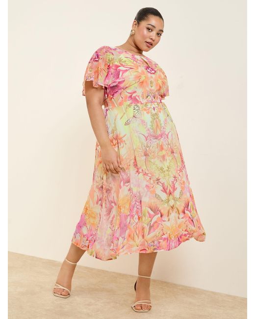 Lipsy Pink Curve Printed Chiffon Short Sleeve Maxi Dress