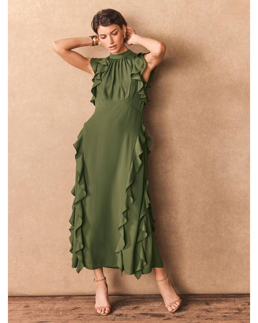Mint Velvet Women's Green High Neck Ruffle Maxi Dress - coffeafoods.com