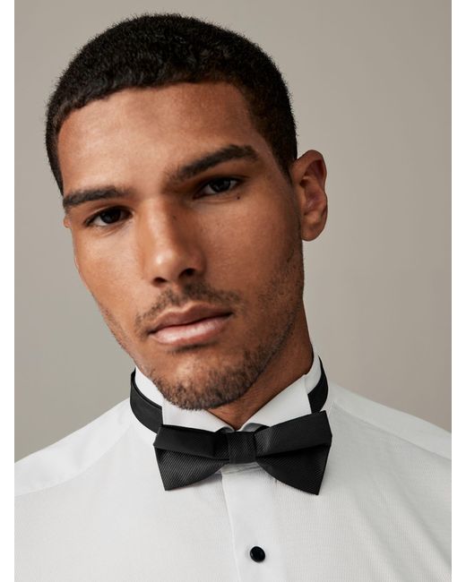 Next Black Regular Fit Textured Double Cuff Long Sleeve Shirt With Wing Collar And Bow Tie Pack for men