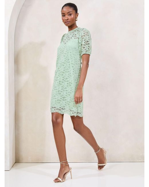 Lipsy Green Lace Short Sleeve Mini Shift Dress