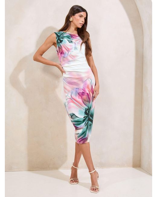knee length dresses for ladies Lace-Up Straps Tie Front Floral Bodycon Dress(Petite Version), GF / Xs