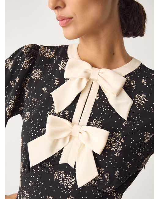 Monsoon Dotty Bow Floral Jersey Midi Dress in Natural | Lyst