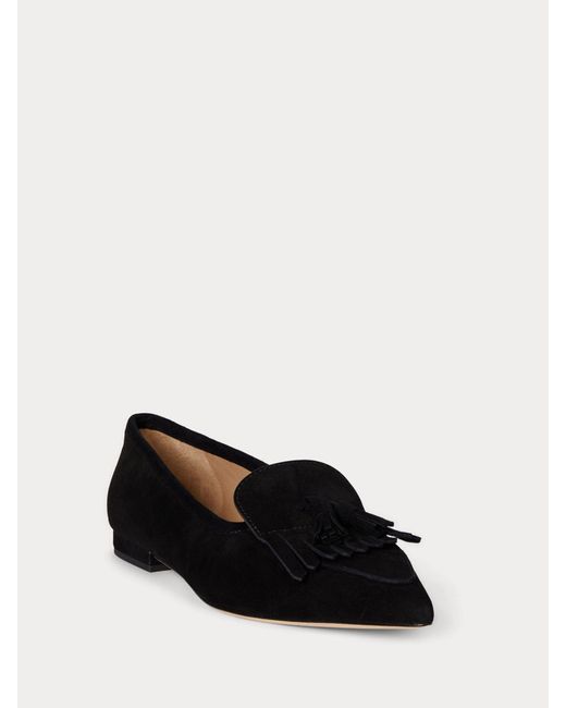 Ralph Lauren Black Londyn Sheep-Suede Kiltie Ballet Flats