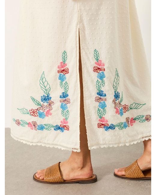 FatFace Natural Fatface Lea Petite Embroidered Midi Dress