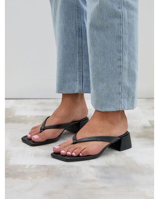 Linzi Black Phase Toe Post Block Heel Mules Sandals