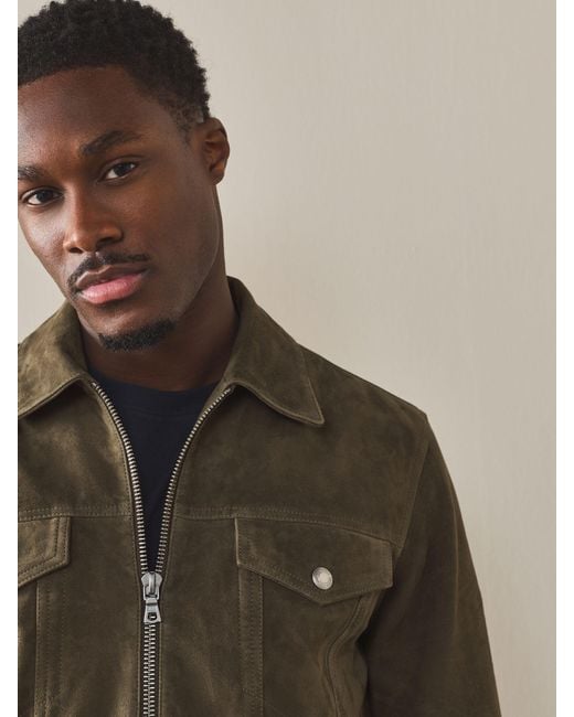 Next Green Suede Zip Through Western Jacket for men