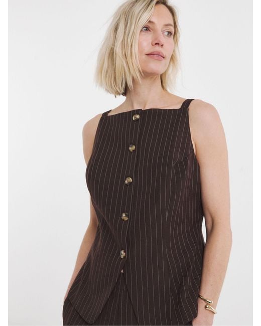 JD Williams Brown Stripe Button Top
