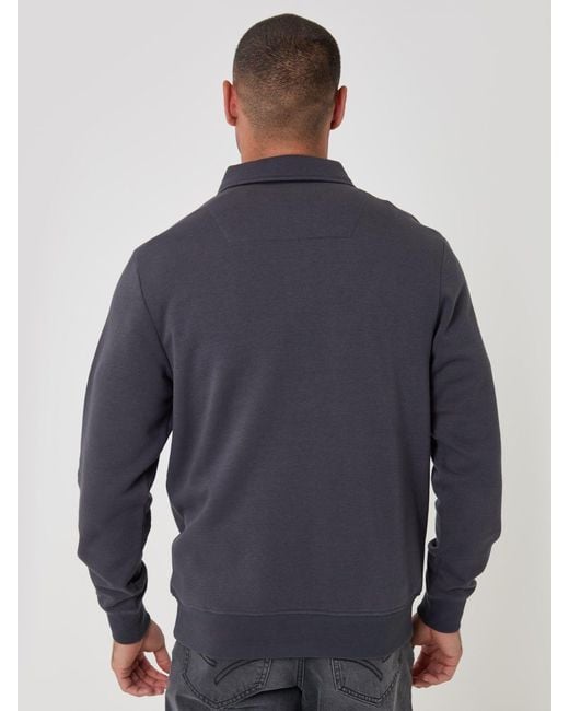 Threadbare Blue Dark Quarter Zip Collared Sweatshirt for men