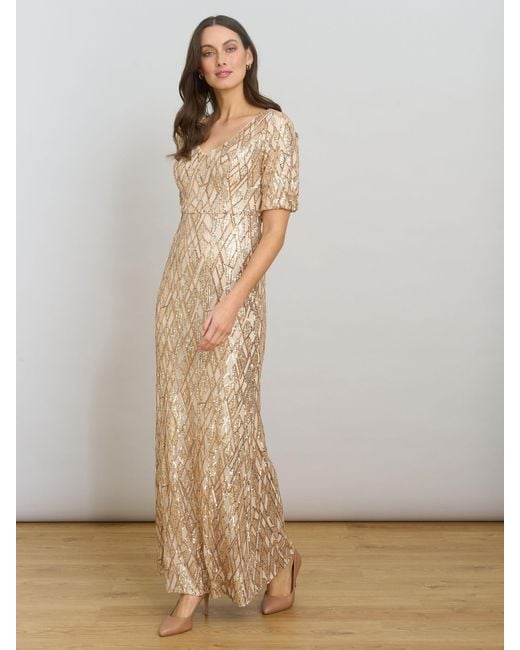 Gina Bacconi Natural Pat Sequin Maxi Dress