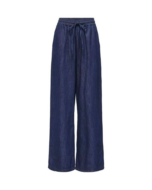 ONLY Blue Draw String Wide Leg Chamray Trousers