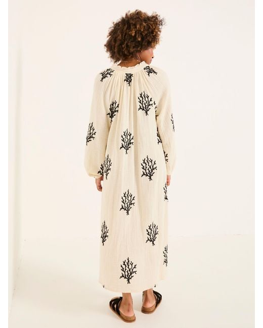 FatFace Natural Fatface Beachwear Coral Embroidered Kaftan Dress