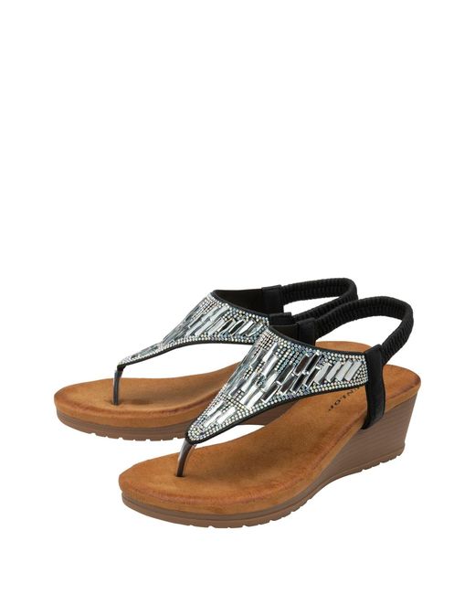 Dunlop White Toe-Post Wedge Elasticated Sandals