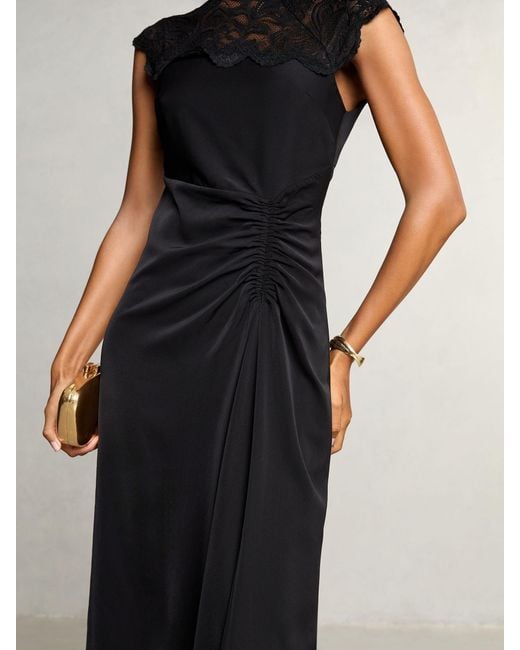 Lipsy Black Lace Top Asymmetrical Fit And Flare Midi Dress