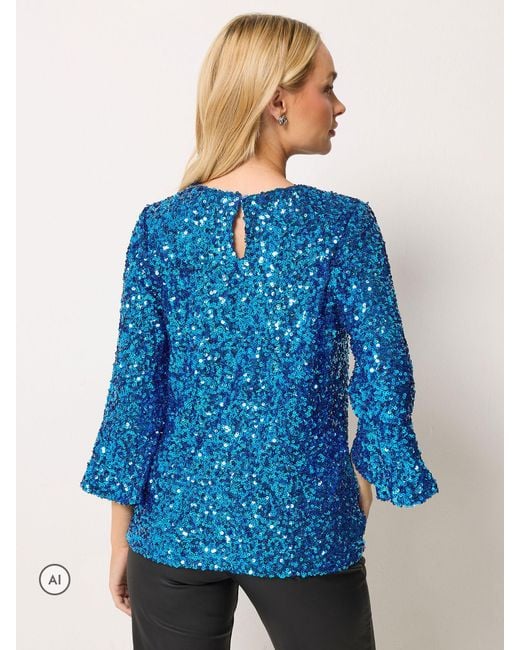 M Com Blue Sequin Flute Top