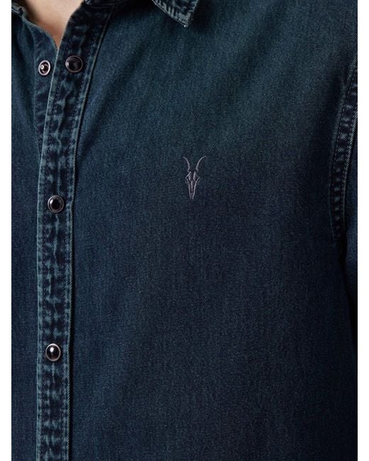 AllSaints Blue Allsaints Gleason Long Sleeve Press Stud Shirt for men