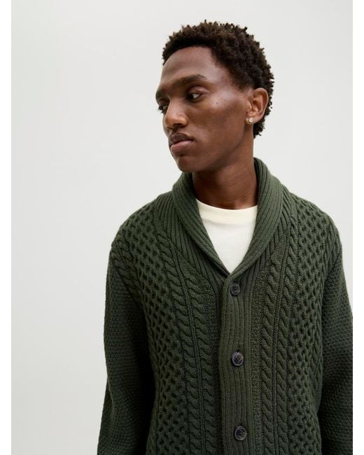 Jack & Jones Green Cable Knit Shawl Cardigan for men
