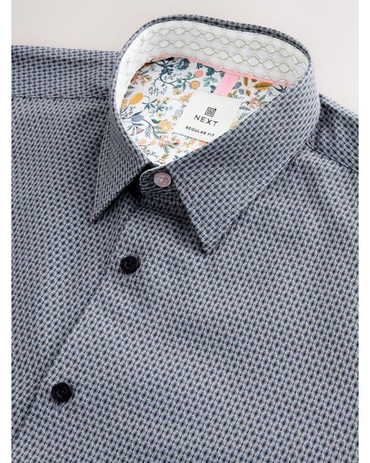 Next Blue Cotton Rich Trimmed Textured Shirt for men